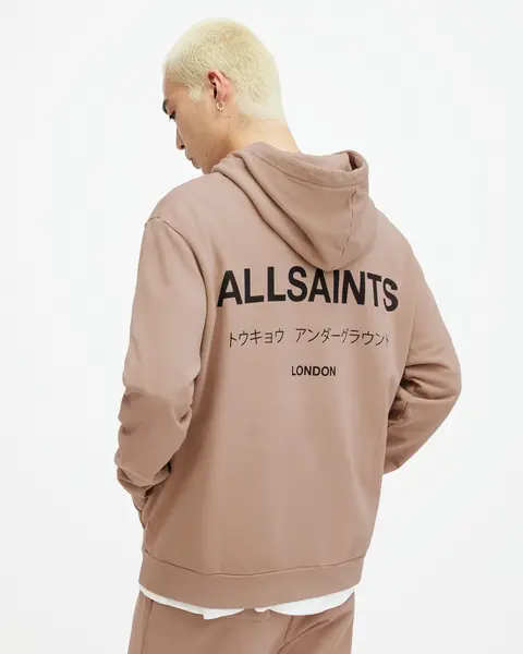 Image of AllSaints Underground Pullover Logo Hoodie