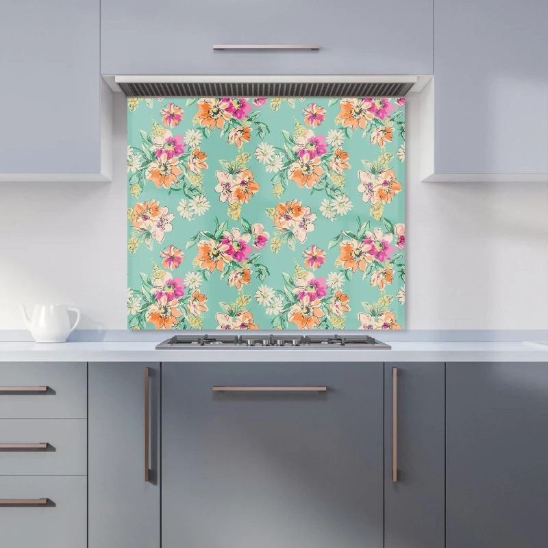 Image of Warren Reed - Designer Bright Flower Sketch Kitchen Splashback in Green Size: 900mm x 750mm Green Unisex 900mm x 750mm