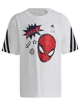 Image of Boys, adidas Kids Disney Spiderman T-Shirt - White/Black, Size 3-4 Years