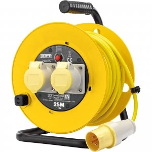 Image of Draper Twin Socket Cable Extension Reel 110v 25m