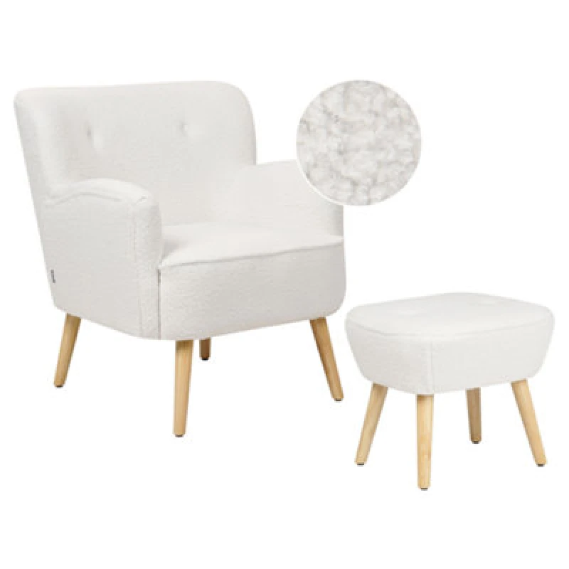 Image of Beliani Armchair Tumba With Footstool Boucle White