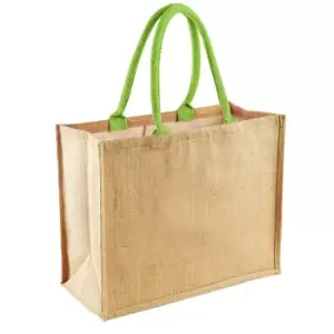 Image of Westford Mill Classic Jute Shopper Bag (21 Litres) (Pack of 2) (One Size) (Natural/Lime)