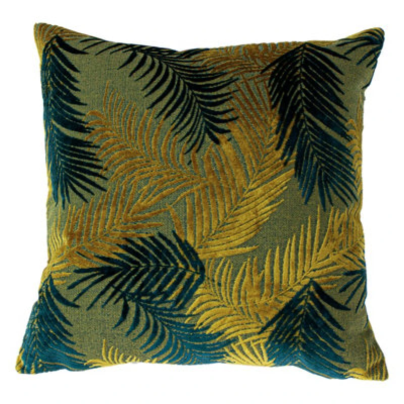 Image of Paoletti Paoletti Palm Grove Velvet Jacquard Fern Cushion in Teal Size: 50cm x 50cm Teal 50cm x 50cm Unisex 5025532350398