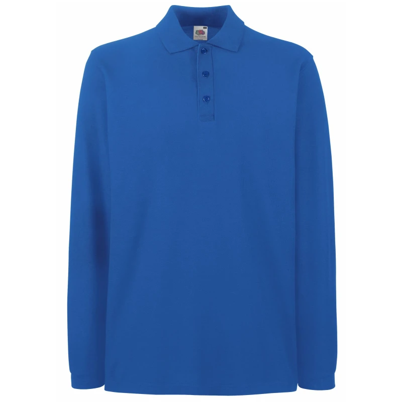 Image of Fruit Of The Loom Fruit of the Loom Men Premium Long Sleeve Polo Shirt in Royal Size: Small Royal S Male 5055747700374