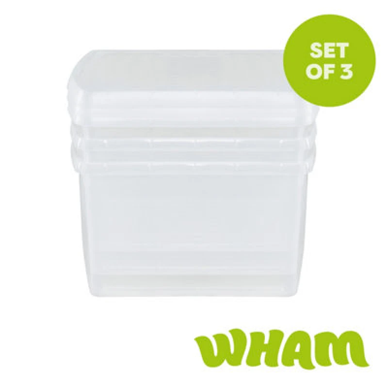Image of Wham Clip 3X 25.5L Square Plastic Storage Boxes With Clip Lock Lids. Ideal For Home, Office, Toys & More - Clear/clear