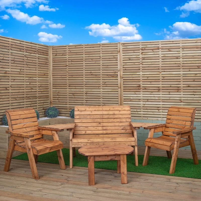 Image of Hand Made 5 Seater Chunky Rustic Wooden Garden Furniture Multi Set