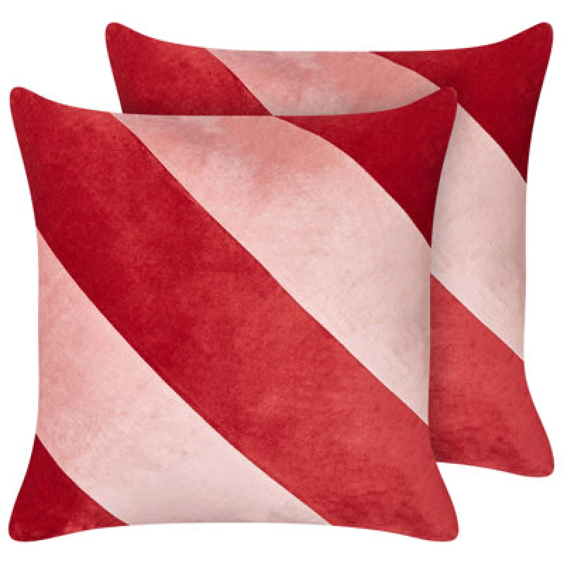 Image of Beliani Set Of 2 Decorative Cushions Boronia Cotton 45 X 45cm Red Christmas Motif
