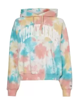 Image of Tommy Hilfiger Denim Boxy Tie-dyed Cropped Logo Hoodie In Multi - Size S
