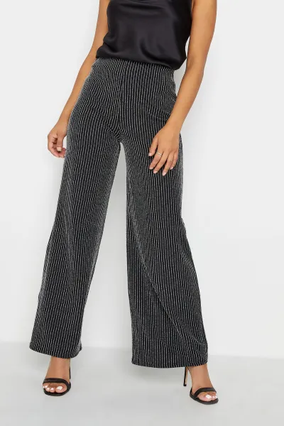 Image of Petite Glitter Pinstripe Wide Leg Trousers