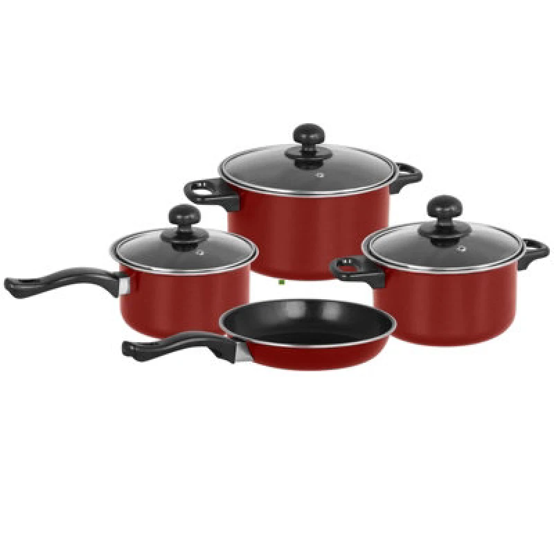Image of Gr8 Home Red Non Stick 7 Pcs Cookware Set Cooking Casserole Pot Frying Pan Saucepan With Lids