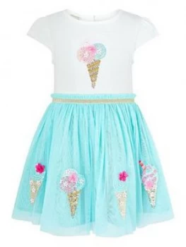 Image of Monsoon Baby Girls Ice Cream Disco Dress - Aqua