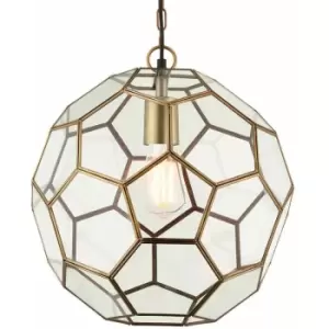 Image of Hanging Ceiling Pendant Light Antique Brass & Glass Modern Ball Lamp Bulb Holder