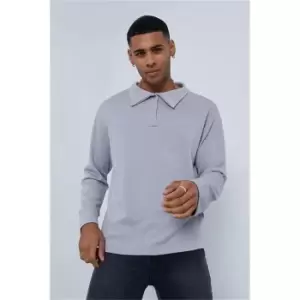 Image of I Saw It First Light Grey Long Sleeve Popper Polo Shirt - Grey
