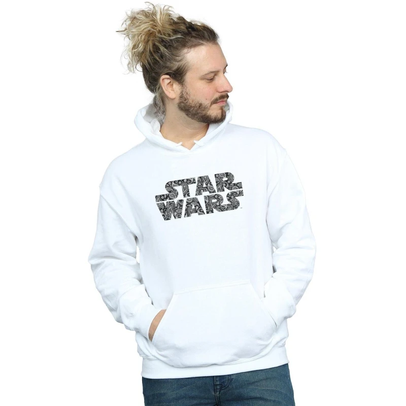 Image of Star Wars Star Wars Men Paisley Logo Hoodie in White Size: Small White S Male 5057864288544