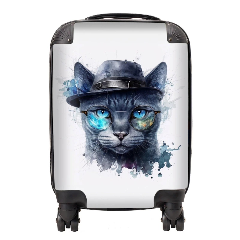 Image of Warren Reed - Designer Russian Blue Cat Splashart Suitcase Size: Medium Multicolor Unisex Medium