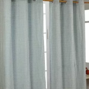 Image of Homecapes Blue Cotton Gingham Eyelet Curtains 117 x 137cm - Blue
