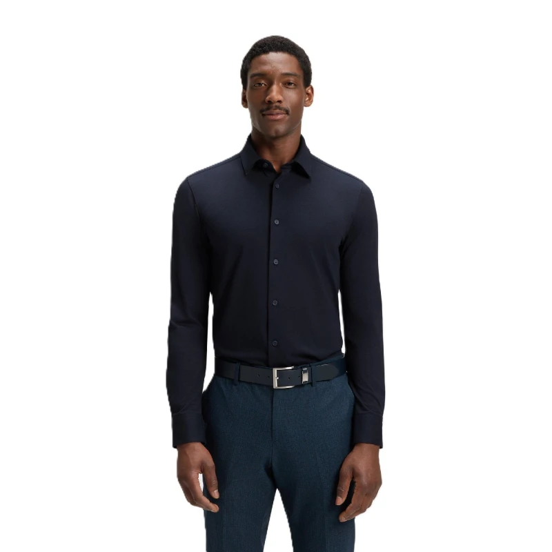 Image of Boss Mens Hank Long Sleeve Oxford Shirt Blue male 15.7 inch