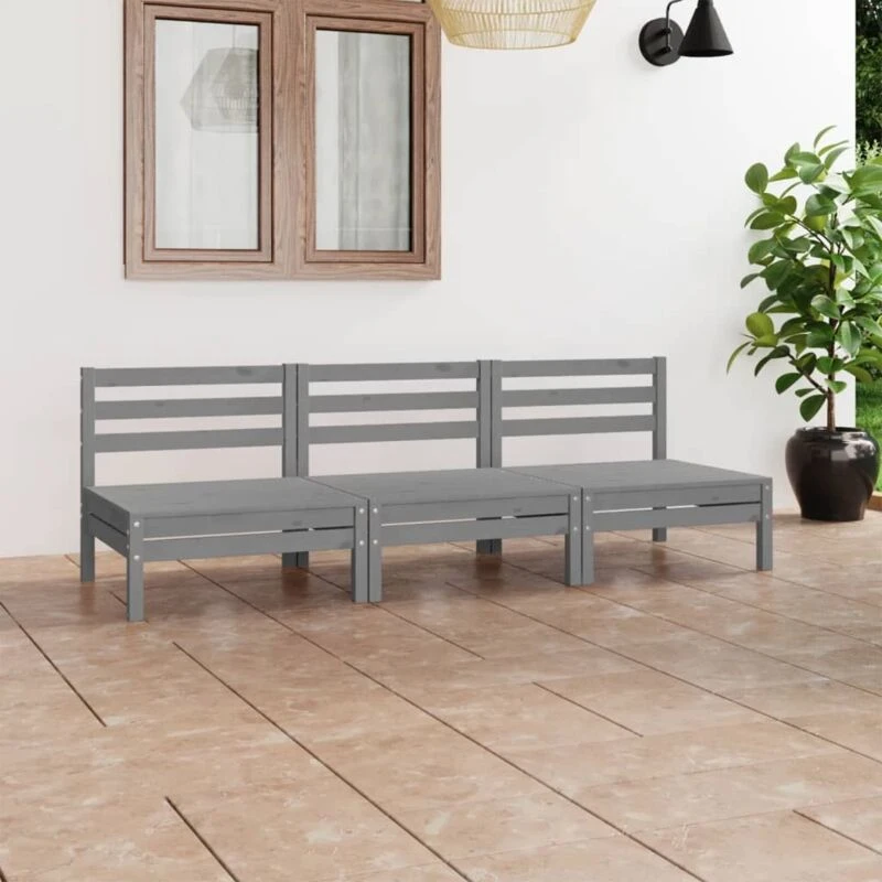 Image of VIDAXL 3 Piece Garden Lounge Set Grey Solid Pinewood Vidaxl 8720286683262