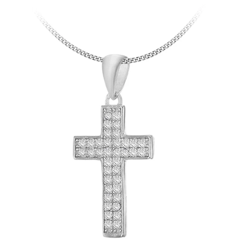 Image of Be You Sterling Silver CZ Cross Necklace Silver female 18inch