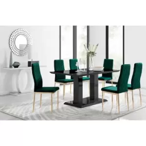 Image of Furniture Box Imperia 6 Black Dining Table and 6 Green Velvet Milan Gold Leg Chairs
