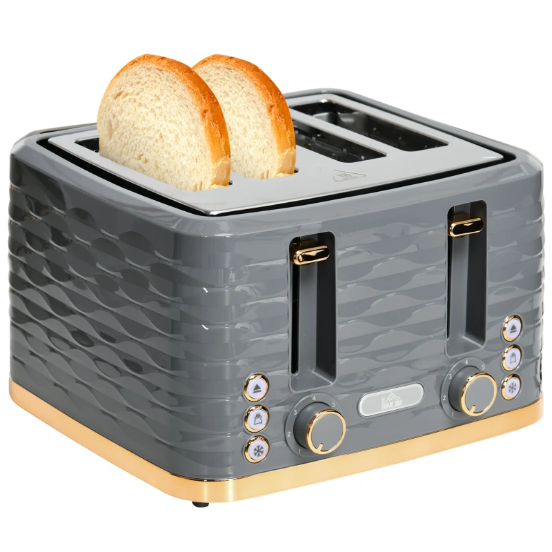 Image of HOMCOM Toaster with 4 Slot - 7 Browning Levels - 1600W - Ripple - Grey TJ Hughes White 5063603318137