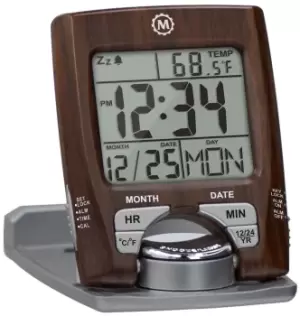Image of Marathon Clock Travel Alarm Calendar & Temperature Wood