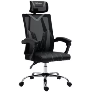 Image of Vinsetto Adjustable Swivel Office Chair With Rotating Headrest Lumbar Support Grey