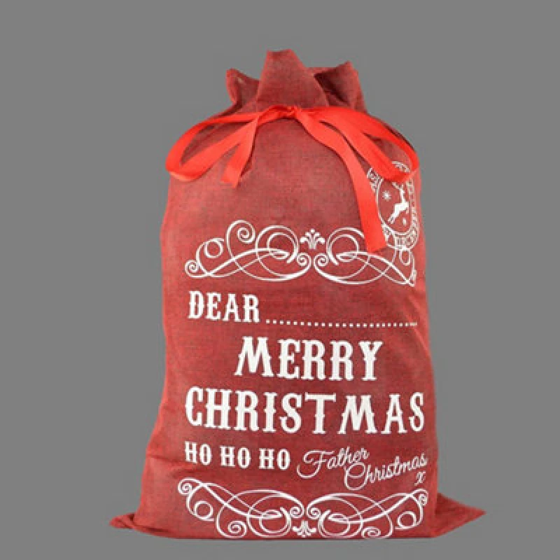 Image of Shatchi Large Premium Hessian Santa Sack Red Stocking Bag Christmas Gifts Bag 72x50cm Size: 72x50cm Red Unisex 72x50 cm