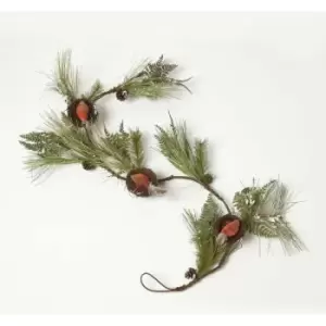 Image of Homescapes - Festive Christmas Garland with Artificial Pine and Robins Nests 5ft - Green & Brown - Green & Brown - Green & Brown