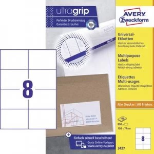 Image of Avery-Zweckform 3427 Labels 105 x 74mm Paper White 800 pc(s) Permanent All-purpose labels Inkjet, Laser, Copier 100 Sheet A4