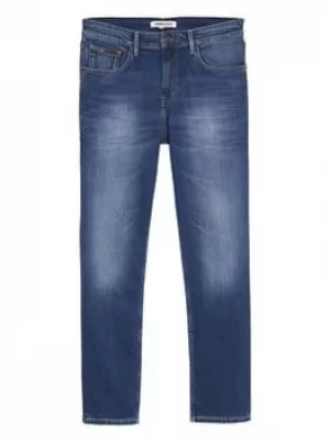 Image of Tommy Jeans TJM Ryan Relaxed Straight Fit Mid Blue Stretch Jeans, Mid Blue, Size 34, Inside Leg Regular, Men