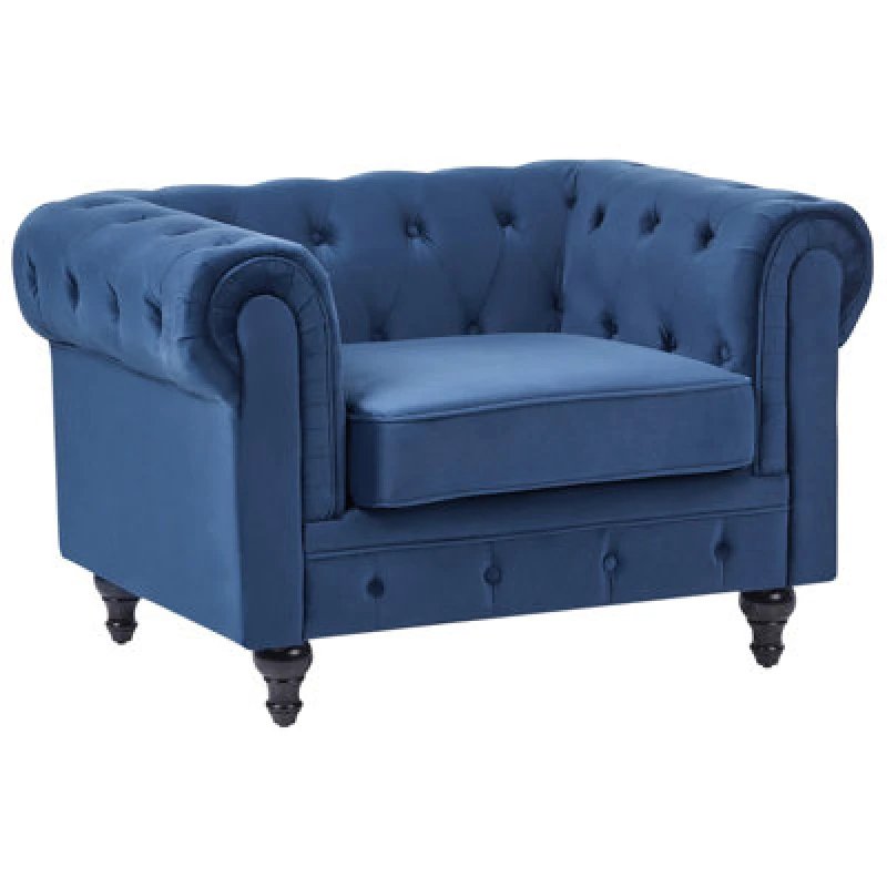 Image of Beliani Velvet Armchair Navy Blue Chesterfield