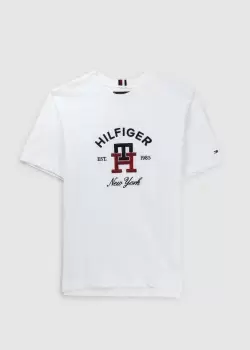 Image of Tommy Hilfiger Mens Curved Monogram T-Shirt In White