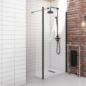 Image of Black 1000mm Wet Room Shower Screen with Wall Support Bar & Return Panel - Corvus