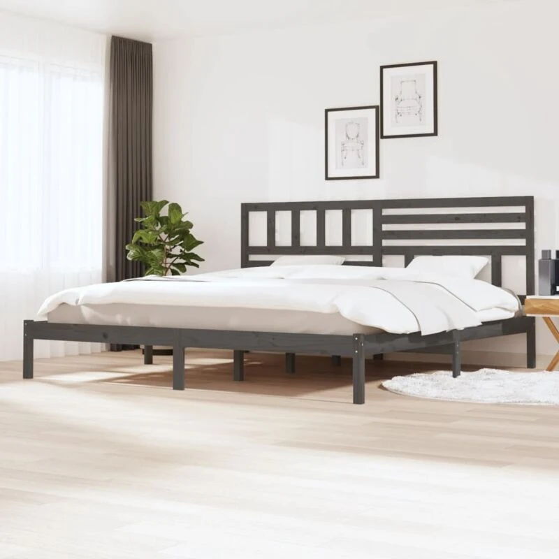 Image of VIDAXL Bed Frame without Mattress Grey Solid Wood Pine 200x200cm Vidaxl 8720286960325