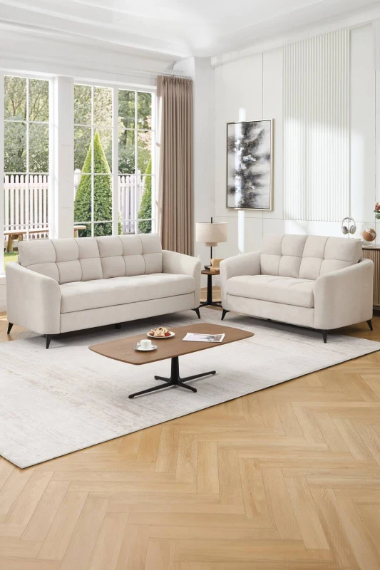 Image of More4Homes Solna 2+3 Seater Scandi Style Fabric Living Room Sofa Set (Beige)