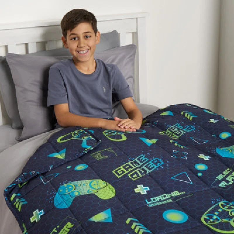 Image of OHS OHS Gaming Weighted Blanket Soft Throw Anxiety Stress Relief Sleep in Dark Navy Dark Navy One Size Unisex 5027434206483