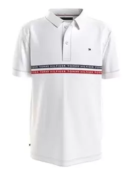 Image of Tommy Hilfiger Boys Tape Polo Shirt - White, Size 14 Years