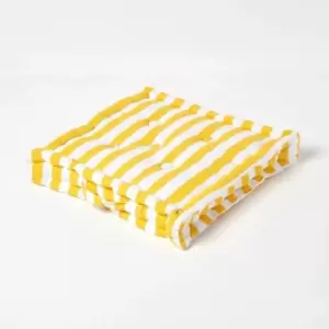 Image of Homescapes - Cotton Yellow Thick Stripe Floor Cushion, 40 x 40cm - Yellow
