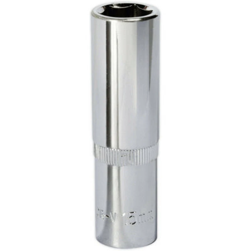 Image of Loops 15mm Forged Steel DEEP Drive Socket - 1/2" Square Drive Polished Chrome Vanadium Metallics
