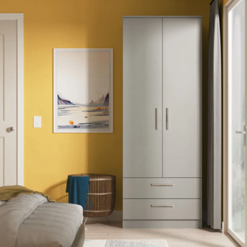 Image of Trent Tall 2 Drawer Wardrobe In Dusk Grey (Ready Assembled)