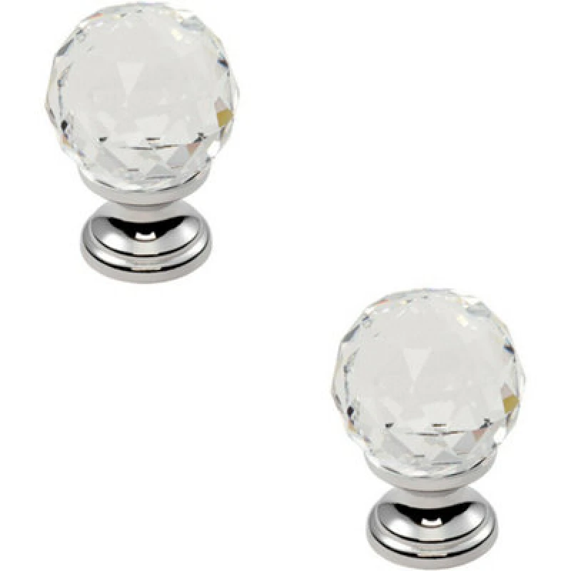 Image of Loops 2x Faceted Crystal Cupboard Door Knob 31mm Dia Polished Chrome Cabinet Handle Multi unisex