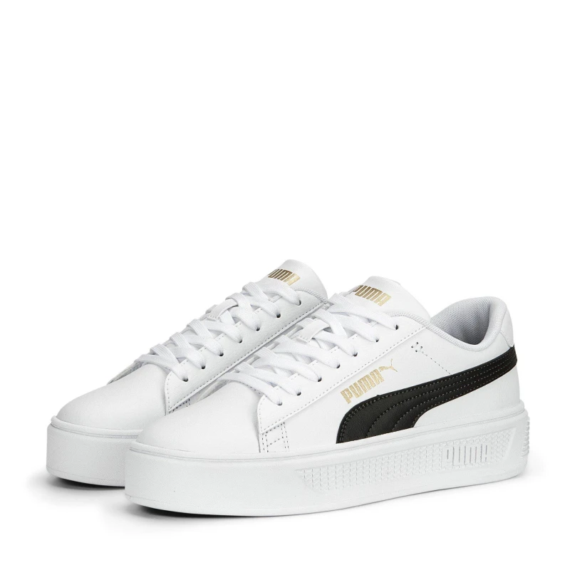 Image of Puma Womens Smash Platform Low-Top Trainers Wht/Blk/Gold female 4.5 (37.5)