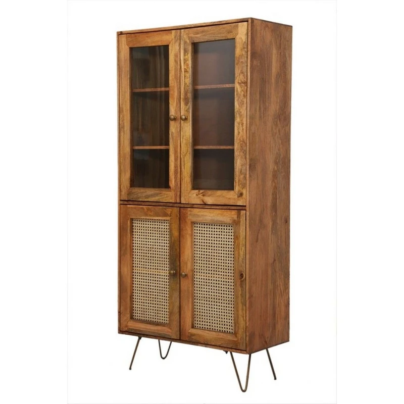 Image of Jaipur Furniture Ltd Nyack Almiraha Cabinet - Mango Wood/Iron - L45 x W86 x H185cm - Light Brown with Natural Rattan - Assembly Required Brown Unisex