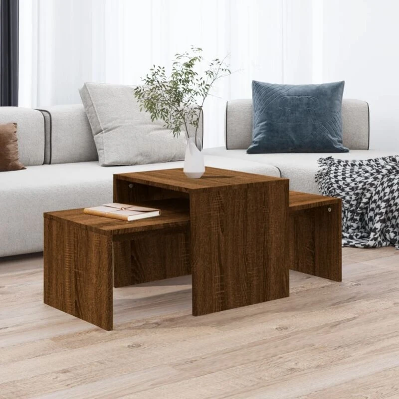 Image of Vidaxl Coffee Table Set Brown Oak 100X48X40 Cm Engineered Wood, Brown 815548