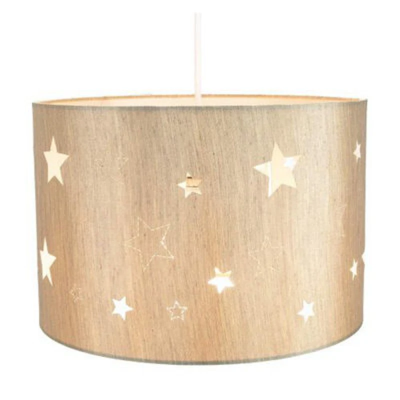Image of Happy Homewares Contemporary Beige Linen Childrens/kids Pendant/lamp Shade With Laser Cut Stars