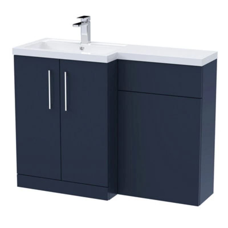 Image of Nuie 1100mm Left Hand Combination, Polymarble Basin Pre-Drilled With 1 Tap Hole, Bathroom Storage Unit In Midnight Blue