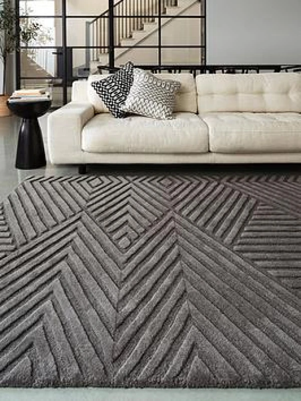 Image of Charcoal Handmade , Modern , Wool Geometric Easy To Clean Wool Rug For Living Room, Bedroom - 200Cm X 290Cm