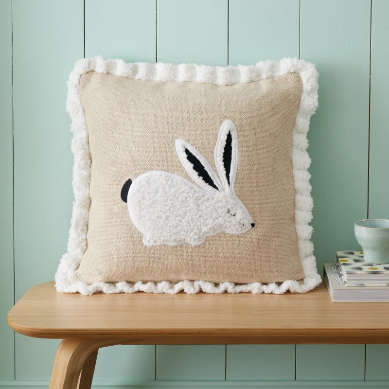 Image of Catherine Lansfield 'Country Hare' Applique Cushion Natural unisex