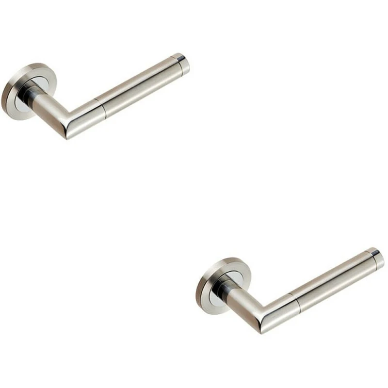 Image of Loops 2x PAIR Mitred Round Bar Lever Ringed Design Conceled Fix Polished Satin Steel Metallics